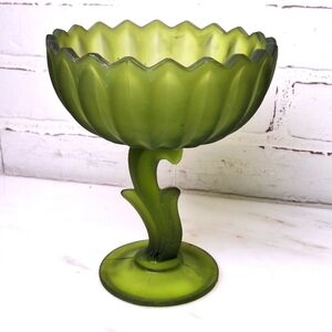 Vintage 1930'S moked Green Glass Indiana Tulip Bowl, Candy Dish,Glass Tulip Bowl